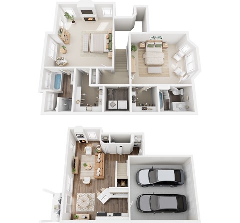 Floor plan for 2 beds, 2.5 baths, 1490 sqft